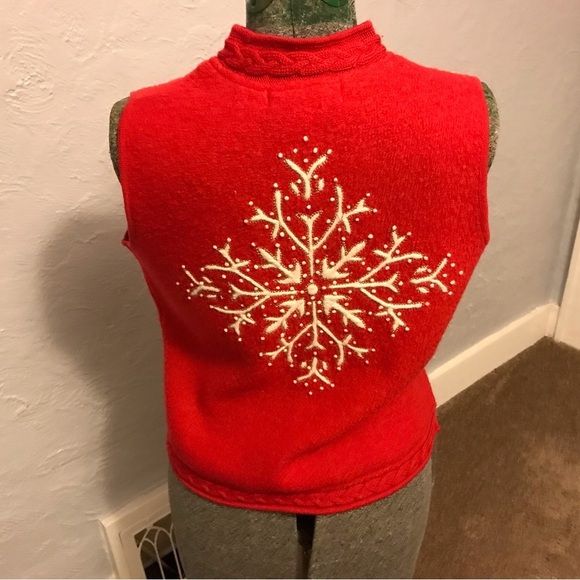 Coldwater Creek Christmas Wool Vest Size Small Embroidered Deer Reindeer Antlers - Picture 5 of 5